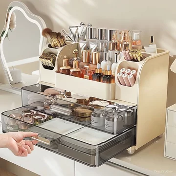 Hộp đựng mỹ phẩm trong suốt kiểu ngăn kéo, hộp đựng sản phẩm chăm sóc da dung tích lớn để bàn trang điểm, hộp đựng son m