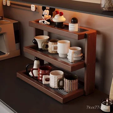Giá để đồ để bàn, giá để cốc bằng gỗ nguyên khối, giá để đồ nhà bếp, bộ giá để đồ hình thang hoàn chỉnh, kệ nhiều tầng đ