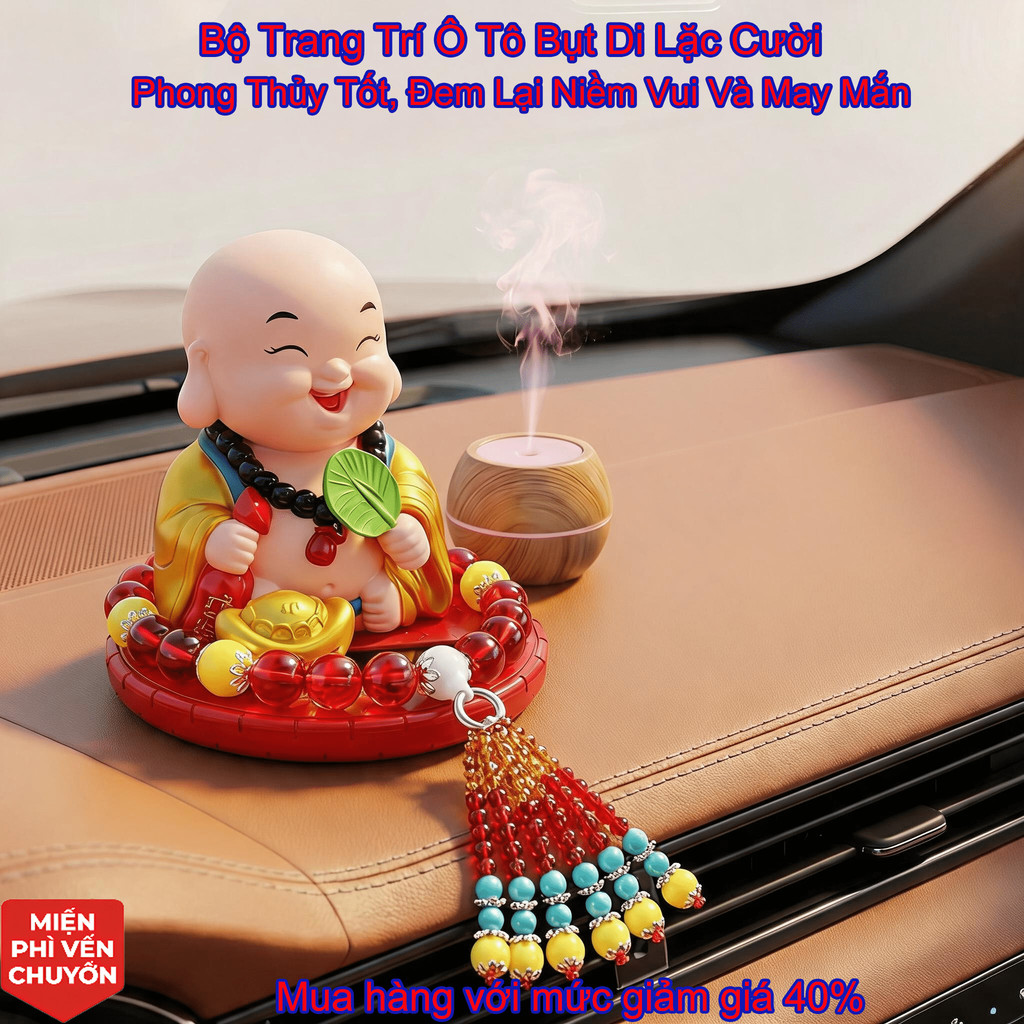 Trang Trí Ô Tô Bụt Di Lặc + Dây Chuỗi Trầm, Đem Lại May Mắn, Bình An Trên Đường