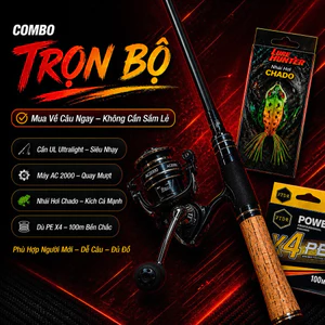 Combo Câu Lure UL Ultralight hàng loại 1 + Máy Đứng Deukio AC2000 – Nhái Hơi Chado – Dù PE X4 100m pihfsx