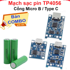 Mạch Sạc Pin TP4056 - Cổng Micro B/Type C, Có/Không IC Bảo Vệ, Điện Áp 4.5/5.5V