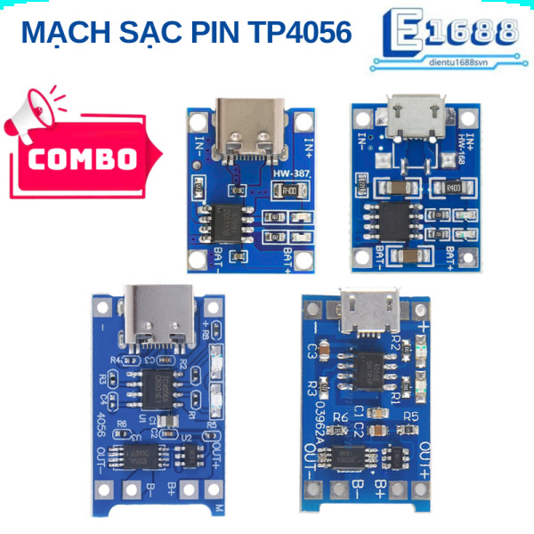 Combo- Mạch Sạc Pin TP4056 cổng USB micro B / Type C (Có / Không IC bảo Vệ )