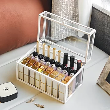 Hộp đựng son môi bằng kính, hộp đựng mỹ phẩm nhiều ngăn, hộp đựng son môi có nắp ins Phòng ngủ nữ tính với đầu giường dễ