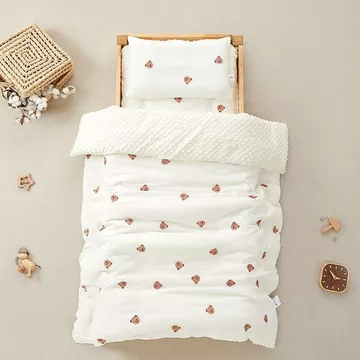 Bộ chăn ga gối nệm cho trẻ mẫu giáo - Bộ chăn ga gối nệm nhung Doudou ba món cho trẻ sơ sinh, bộ chăn ga gối nệm ngủ trư