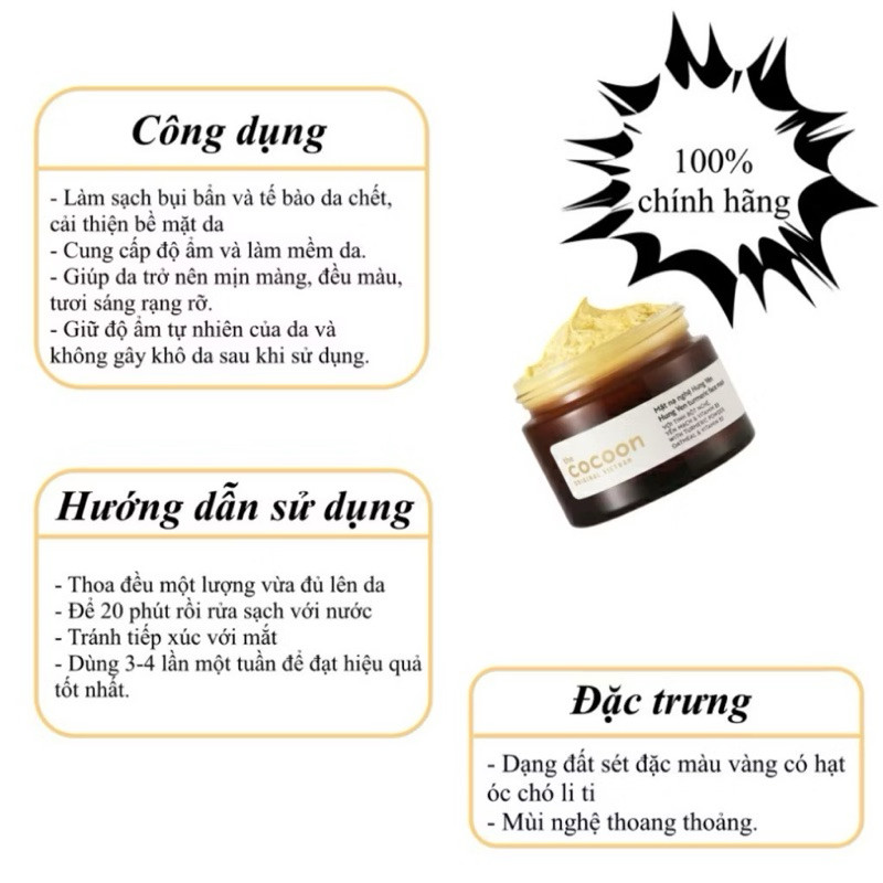 Mặt nạ Cocoon chiết xuất bí đao, nghệ Hưng Yên 30ml