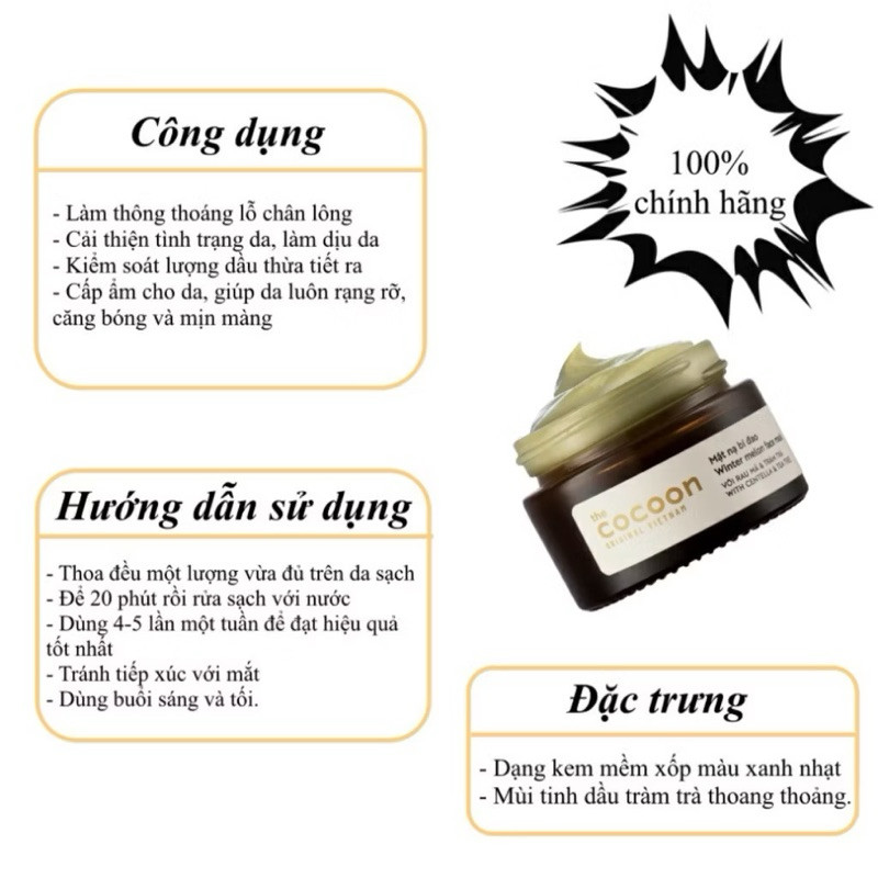 Mặt nạ Cocoon chiết xuất bí đao, nghệ Hưng Yên 30ml