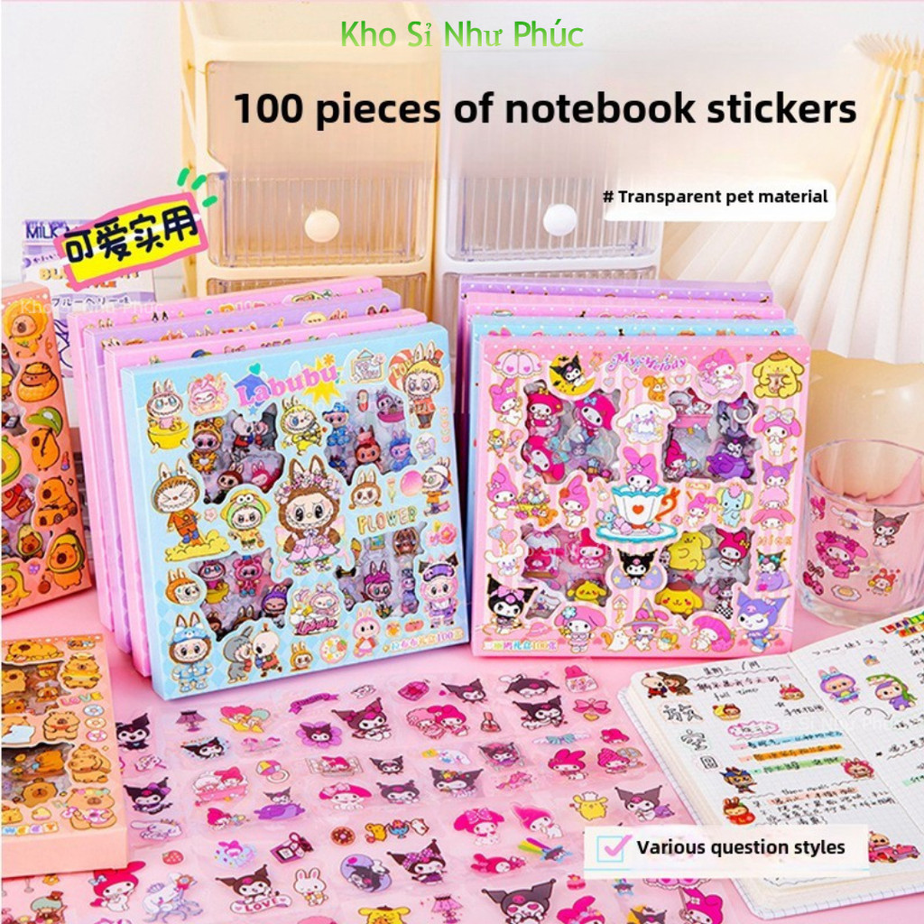 100 Miếng Dán Hoạt Hình LABU, KITTY, SANRIO, CAPPY...dễ thương