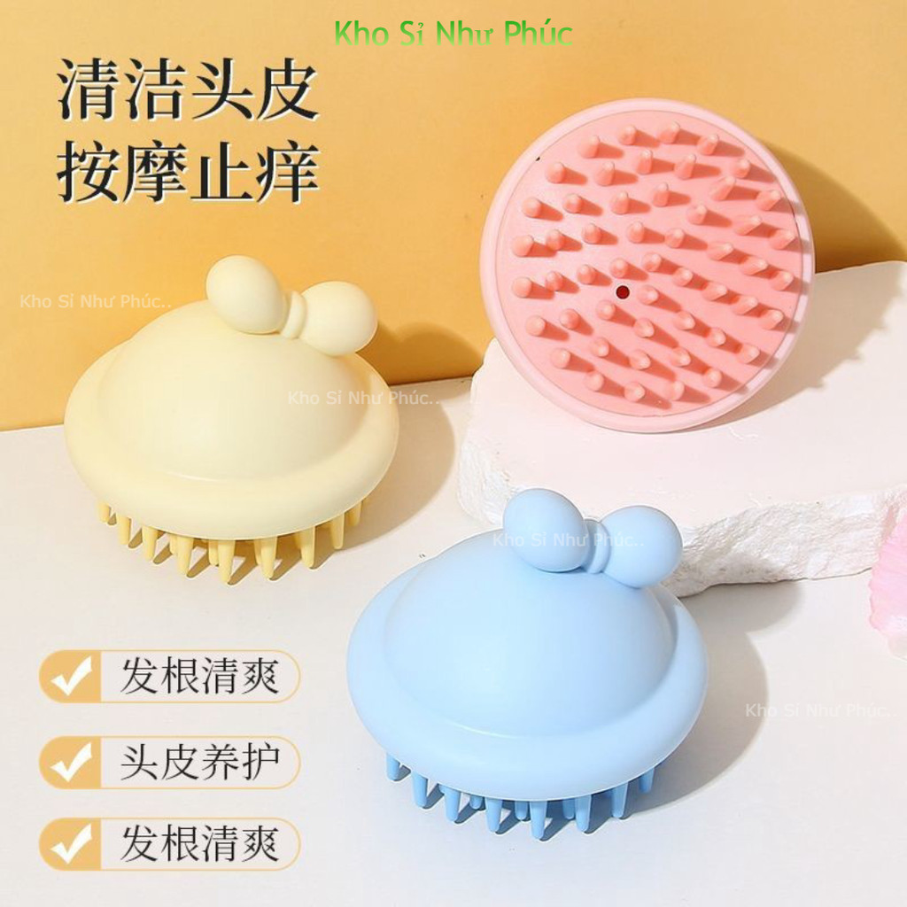 Bàn chải gội đầu silicon hình nơ massage thư giãn, làm sạch da đầu