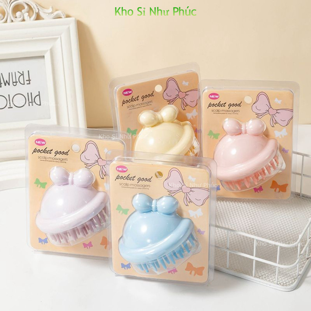 Bàn chải gội đầu silicon hình nơ massage thư giãn, làm sạch da đầu
