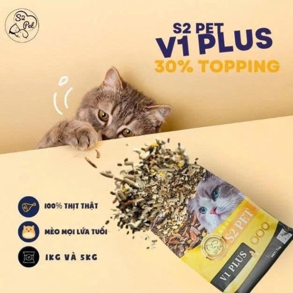 Hạt Cho Mèo S2PET V1 Túi 5kg Mix Thịt Sấy Đông Khô Giàu Đạm Cho Mèo Biếng Ăn