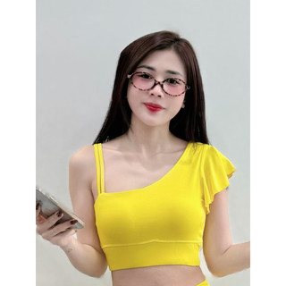Áo CROPTOP lệch, dây 1 bên vai,Tặng mút thích hợp tập gym, yoga, aerobic, nhảy hiện đại...(LT)