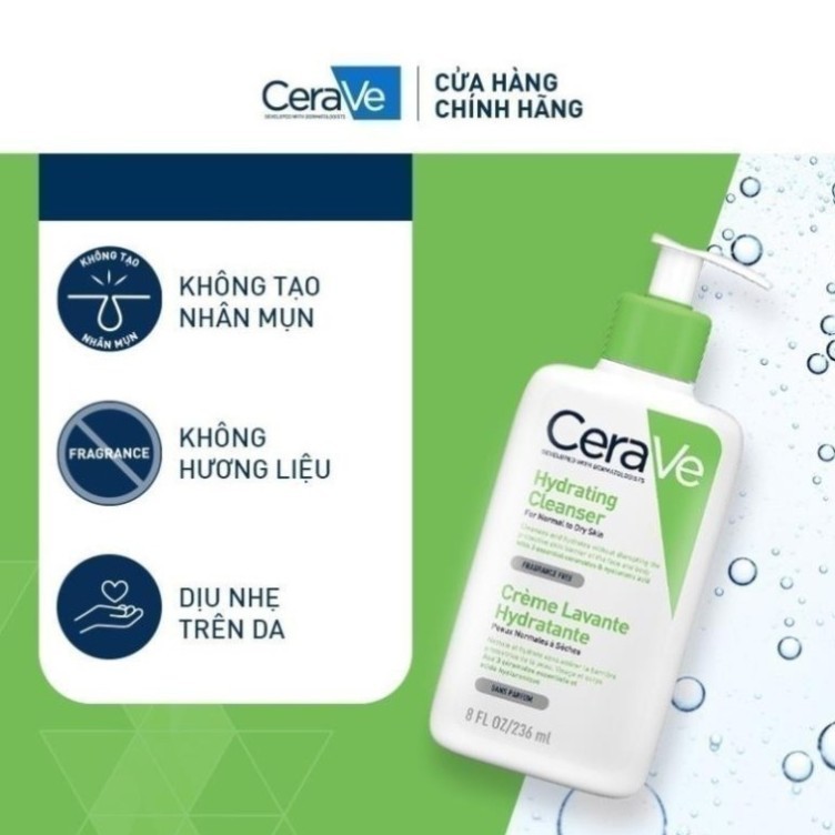 Sữa Rửa Mặt CeraVe Foaming Cleanser 236ml Chính Hãng Cho Da Dầu, Da Khô, Mụn Nhạy Cảm