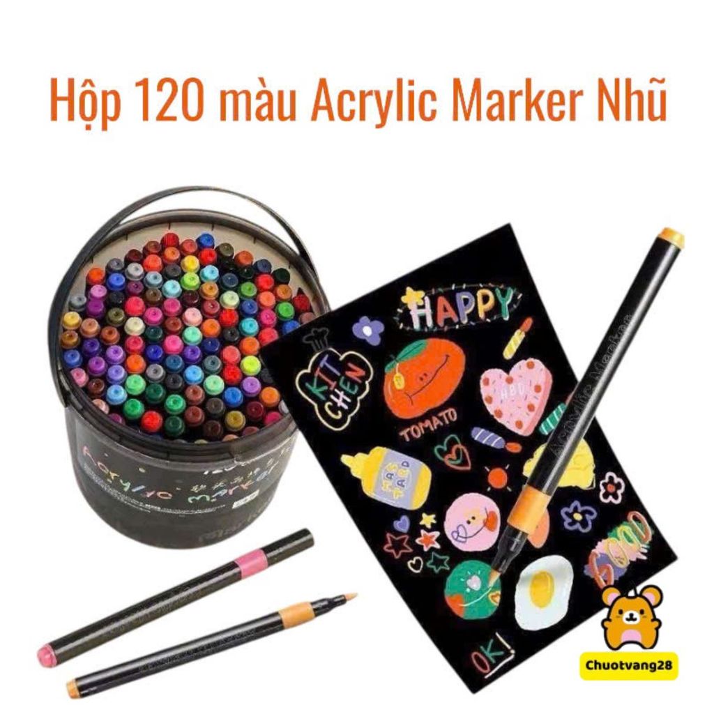Bộ Bút 120 Màu Acrylic Siêu Đẹp Mực Mịn Không Mùi Không Lem Vẽ Êm Tay Dùng Trang Trí Sổ Tay Vải An Toàn Cho Bé