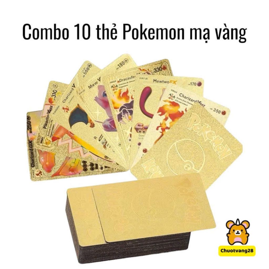 Combo 10 thẻ bài Pokemon mạ vàng chống thấm nước siêu đẹp