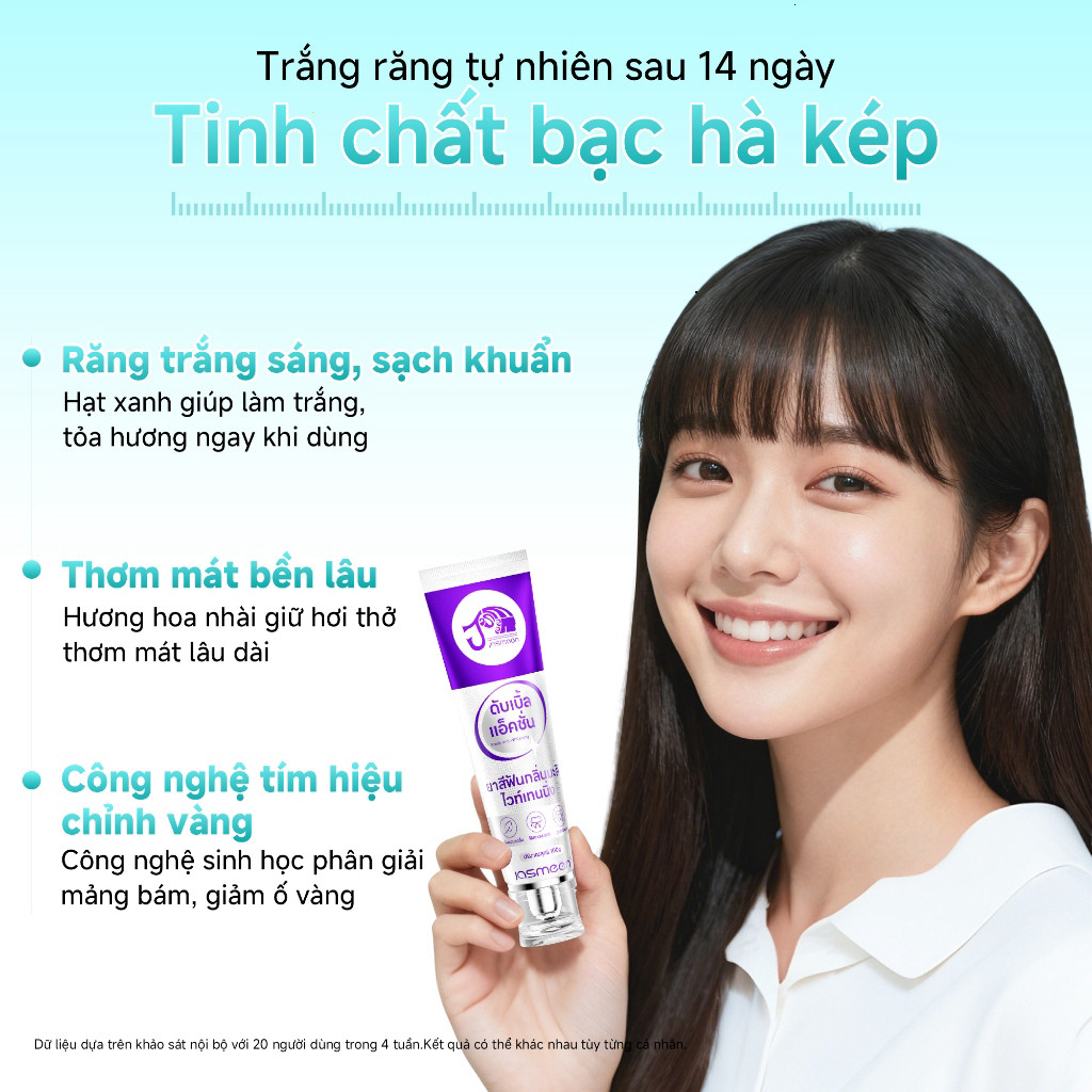 Kem Đánh Răng Làm Trắng Răng JASMEEN - Công Nghệ Biến Sắc 3D & Hương Hoa Nhài Tự Nhiên