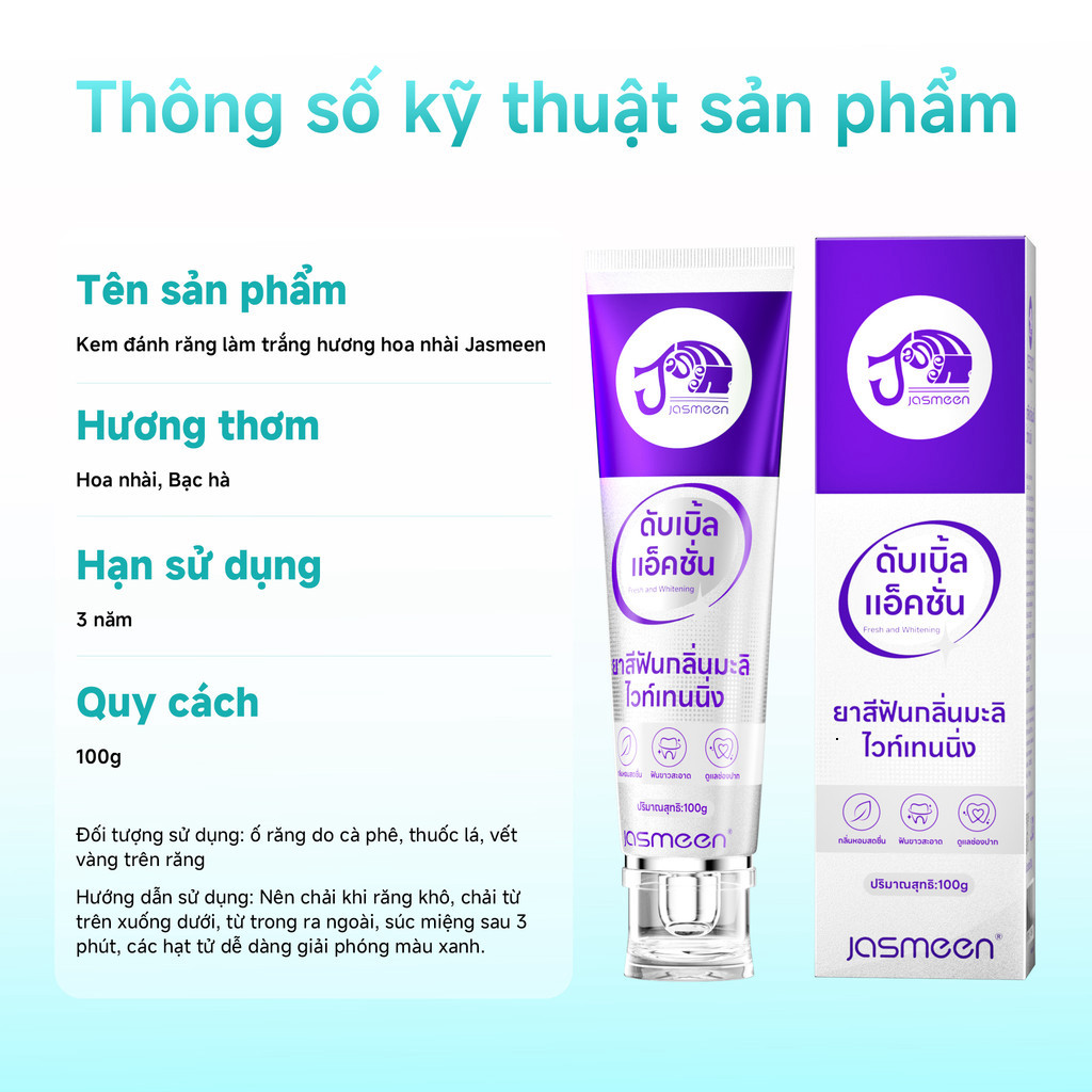 Kem Đánh Răng Làm Trắng Răng JASMEEN - Công Nghệ Biến Sắc 3D & Hương Hoa Nhài Tự Nhiên
