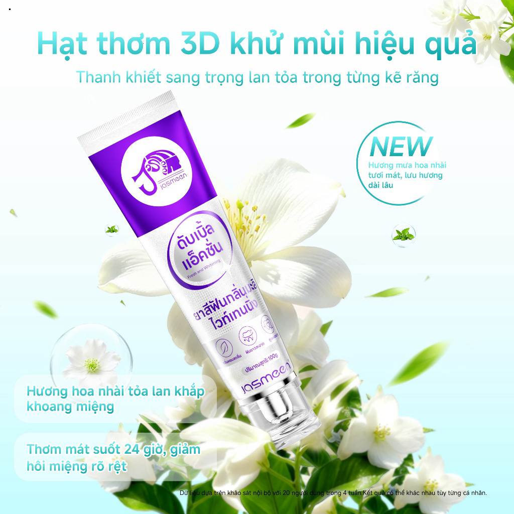 Kem Đánh Răng Làm Trắng Răng JASMEEN - Công Nghệ Biến Sắc 3D & Hương Hoa Nhài Tự Nhiên