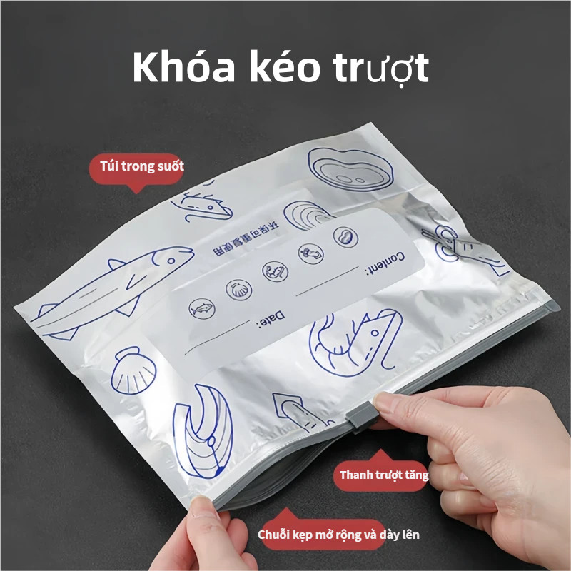 Túi Zip bạc cao cấp – Chất liệu nhôm titan, khoá tiện lợi, tái sử dụng – Bảo quản thực phẩm tươi sống, thịt cá ngăn đá,