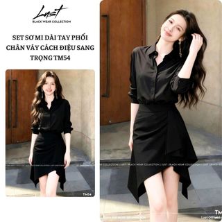 Set Sơ Mi Dài Tay Phối Chân Váy Cách Điệu LUST Set Đồ Nữ CôngSở Thiết Kế Chất Gold Nhật Cao Cấp TM54