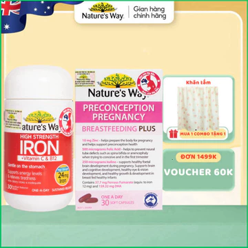Combo Vitamin Bầu Thông Minh: Vitamin Tổng Hợp Nature's Way Pregnancy Breastfeeding Plus và Sắt Hữu Cơ Strength Iron