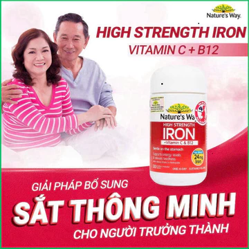 Viên Uống Sắt Hữu Cơ, Sắt Bầu Nature’s Way High Strength Iron Bổ Sung Sắt Bisglycinate Hỗ Trợ Hấp Thu Tốt Hơn -30v