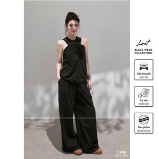 Set Đồ Nữ Thiết Kế Áo Chéo Phối Quần Ống Rộng LUST Set Đồ Công Sở Nữ Cổ Xoắn Hở Vai Siêu Sang TX28