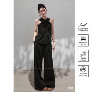 Set Đồ Nữ Thiết Kế Áo Chéo Phối Quần Ống Rộng LUST Set Đồ Công Sở Nữ Cổ Xoắn Hở Vai Siêu Sang TX28