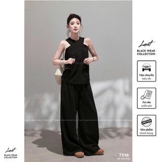 Set Đồ Nữ Thiết Kế Áo Chéo Phối Quần Ống Rộng LUST Set Đồ Công Sở Nữ Cổ Xoắn Hở Vai Siêu Sang TX28