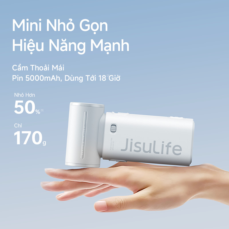 Quạt cầm tay JisuLife 9 mini gió mạnh pin lâu nhẹ gọn thiết kế thời trang dùng văn phòng, du lịch ngoài trời