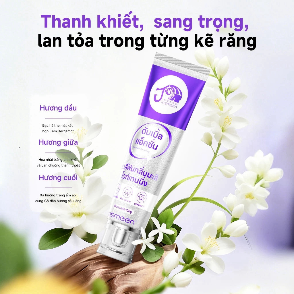 Kem Đánh Răng JASMEEN Thái Lan - Vơi Vết Ố Vàng - Hương Hoa Nhài Thơm Mát
