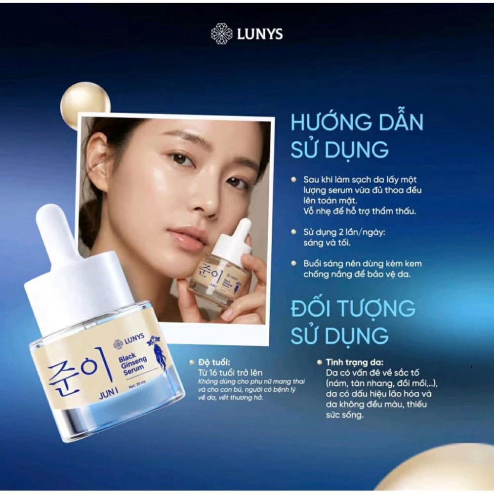 [ HÀNG CÓ TEM] Serum Dưỡng Trắng Trẻ Hóa Da LUNYS Black Ginseng Serum JUNI 20ml Mờ Thâm Nám, Trắng Sáng, Chống Lão Hóa