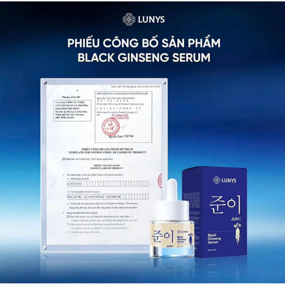 [ HÀNG CÓ TEM] Serum Dưỡng Trắng Trẻ Hóa Da LUNYS Black Ginseng Serum JUNI 20ml Mờ Thâm Nám, Trắng Sáng, Chống Lão Hóa