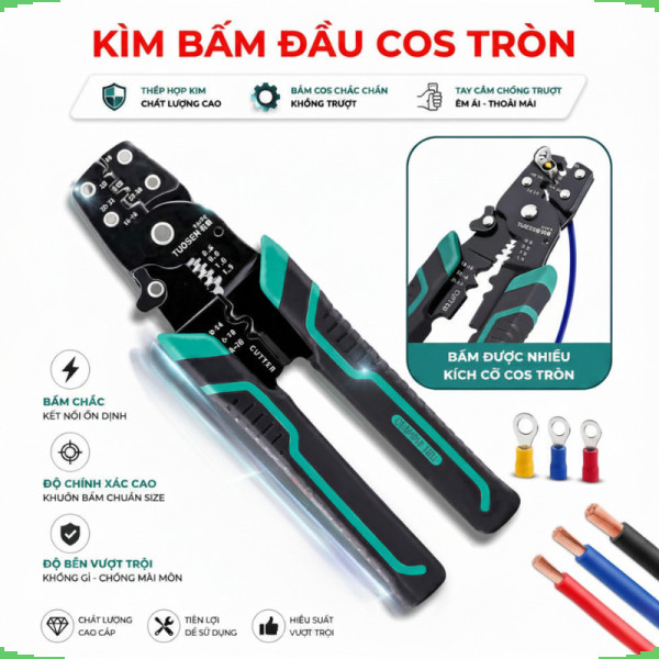 Kìm bấm đầu cos và tuốt dây điện nhỏ gọn tiện dụng