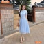 Đầm thiết kế BEMINE cổ sơ mi đính cúc in nơ dáng chữ A phù hợp đi làm, đi chơi-B703