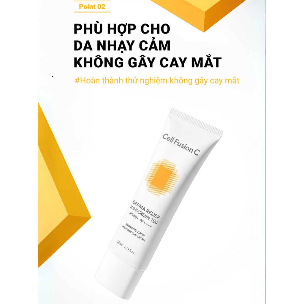 Kem Chống Nắng Thuần Vật Lý An Toàn Cho Mẹ Bầu & Em Bé Cell Fusion C Derma Relief Sunscreen 100 SPF 50+ PA++++