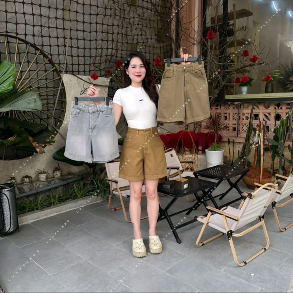 Quần Short Jeans nữ Lưng chun sau Cạp Cao From QC