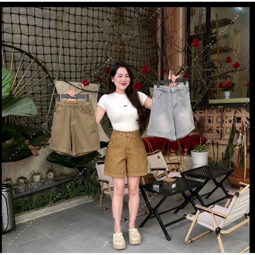 Quần Short Jeans nữ Lưng chun sau Cạp Cao From QC