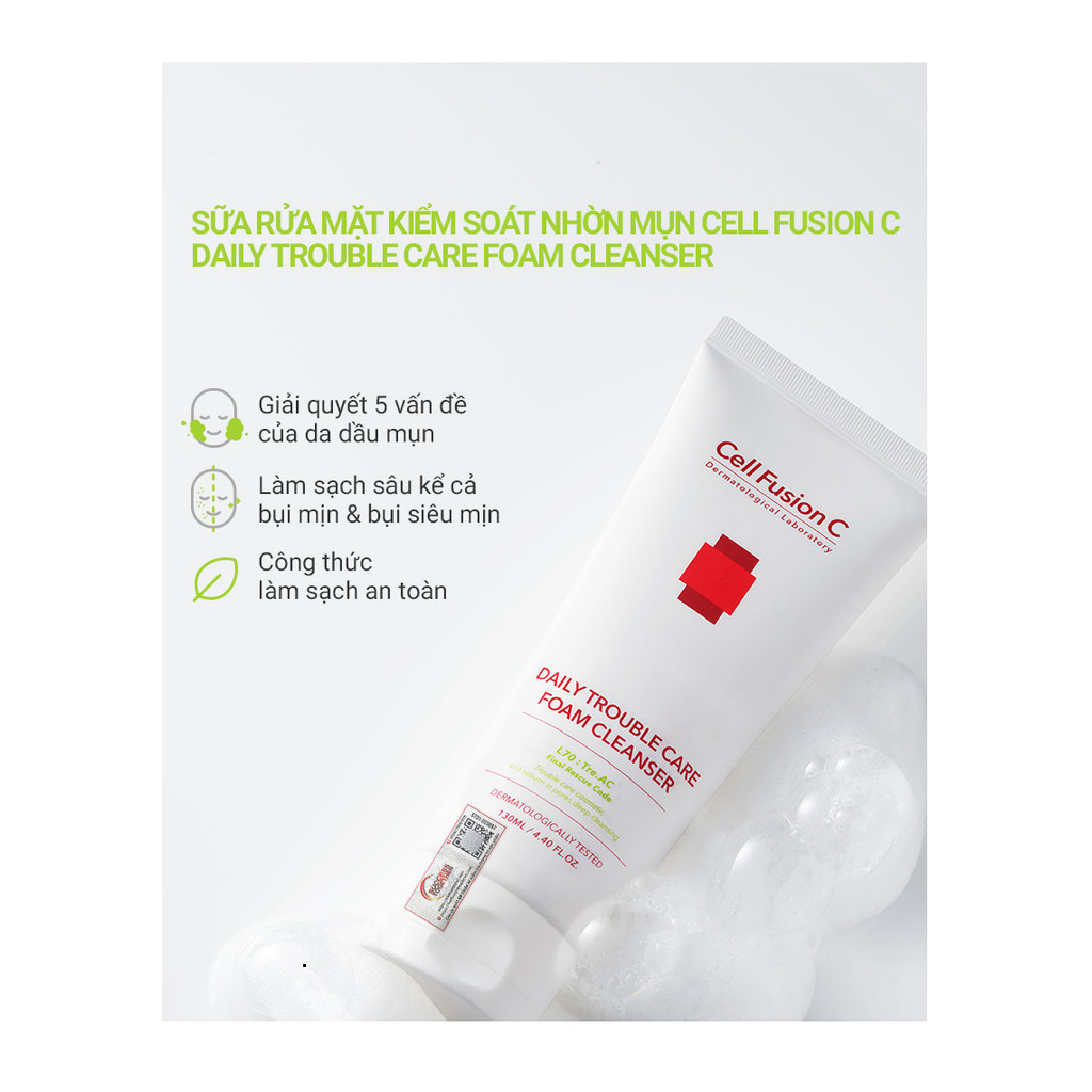 Sữa Rửa Mặt Cell Fusion C sạch mụn đầu đen, pH thấp, kiểm soát nhờn Pore Sun, Daily Trouble Care, Low PH 150ML