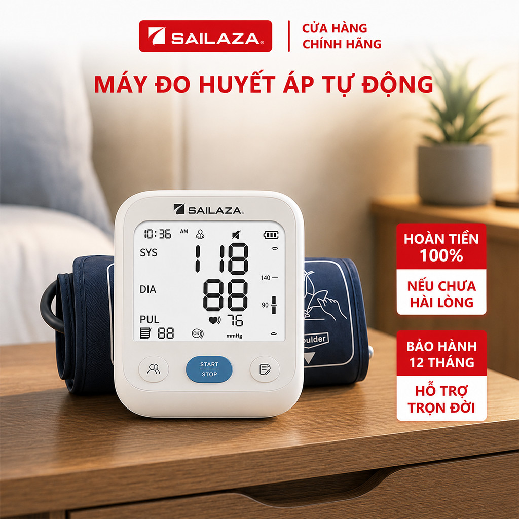 Máy đo huyết áp tự động chính hãng Sailaza ARM30G2, giọng đọc tiếng Việt, bảo hành 5 năm
