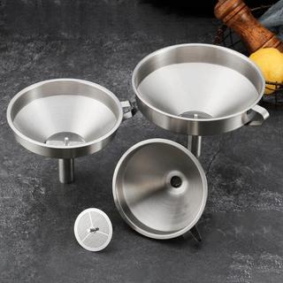 Phễu Inox 304 Có Lưới Lọc Cặn Miệng Rộng | Phễu Chiết Rót Dầu Rượu Nước Có Tay Cầm