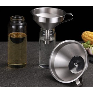 Phễu Inox 304 Có Lưới Lọc Cặn Miệng Rộng | Phễu Chiết Rót Dầu Rượu Nước Có Tay Cầm