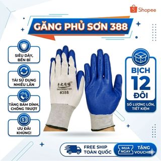 Găng Tay 12 Đôi mã 388 Phủ Cao Su, găng tay bảo hộ lao động, găng tay lao động phủ sơn loại đẹp