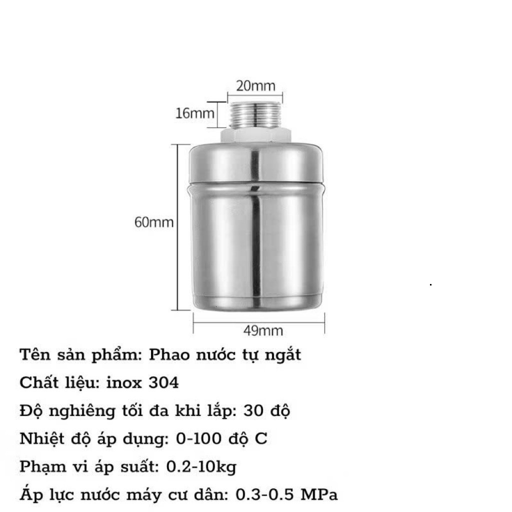 phao Nước Chống Tràn Tự Động, Van Cơ Nước Mini Tự Ngắt Khi Đầy, Điều Chỉnh Mực Nước, Chất Liệu Inox 304 Bền Đẹp Không 02