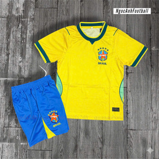 Bộ Quần Áo Bóng Đá Trẻ Em Brasil WC 2026 Vải Mè Thái Thoáng Mát Hàng Mới Về