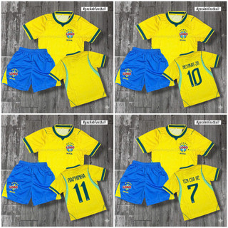 Bộ Quần Áo Bóng Đá Trẻ Em Brasil WC 2026 Vải Mè Thái Thoáng Mát Hàng Mới Về