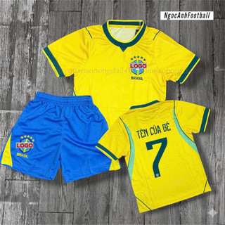 Bộ Quần Áo Bóng Đá Trẻ Em Brasil WC 2026 Vải Mè Thái Thoáng Mát Hàng Mới Về