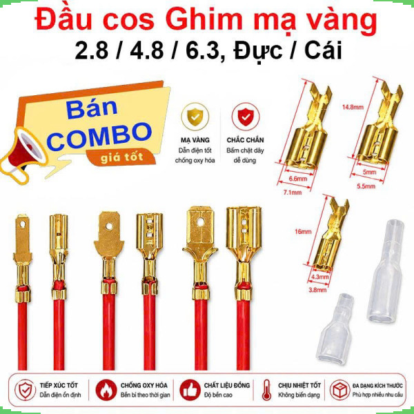 [Giá bán sỉ] (100 cái) Đầu Cos ghim đực cái 15A 2.8 4.8 6.3 mạ Vàng