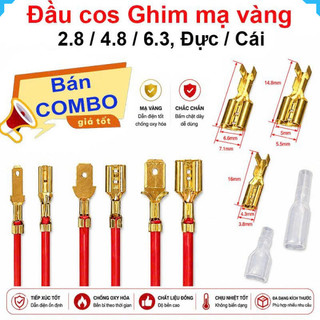 [Bán sỉ combo] (100 cái) Đầu Cos ghim đực cái 15A 2.8 4.8 6.3 mạ Vàng