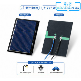 Tấm pin năng lượng mặt trời nhỏ, Solar panel mini, kích thước 65x48mm, 1V-6V, chạy motor, led…