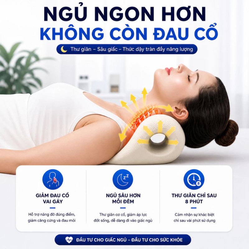 Gối Massage Cổ Gáy Tại Nhà Công Thái Học HPS Giúp Kéo Dãn Đốt Sống Cổ, Thư Giãn, Giảm Đau Mỏi Cổ Vai Gáy HiệuQuả thuytam